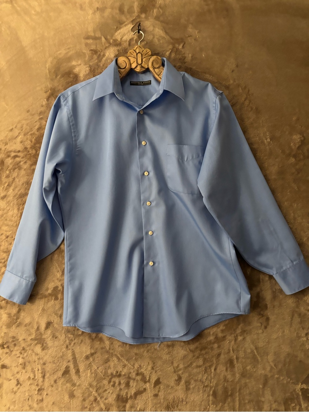 Geoffrey Beene Men's Fitted Dress Shirt Point Collar Blue Size L (16.5 32-33)